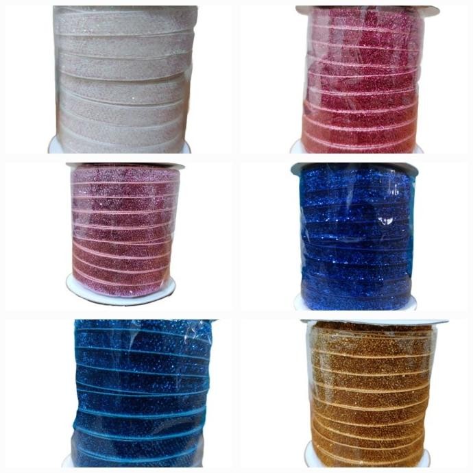 

Pita Bluduru Glitter 1 cm / Pita Velvat Metailik 1 cm - 50 yds murah