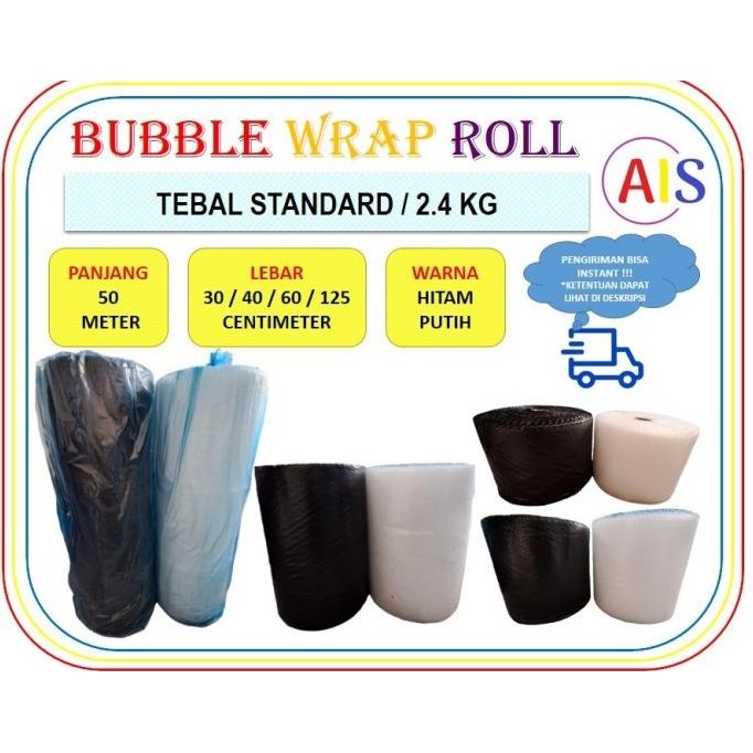 

Bubble Wrap Roll Hitam / Bening 125 / 60 / 40 / 30 cm X 50 mtr 2.4 kg murah