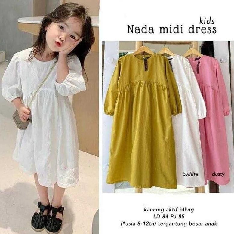 Fgk-24 Nada Midi Dress Kids / Dress Anak Kekinian / Dress Anak / Baju Anak