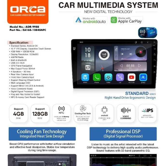 tape mobil android ORCA 9988 standard series head unit 10 inci
