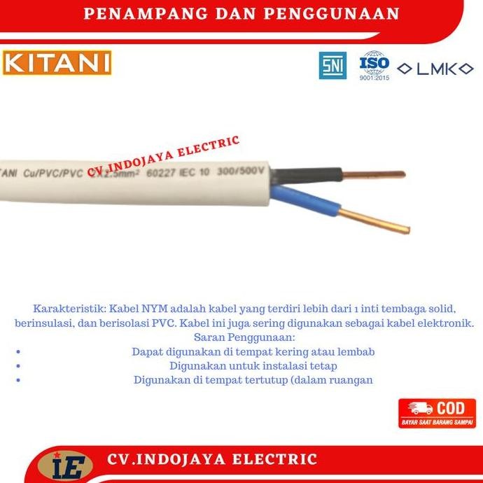 Kabel Listrik Kitani Nym 2X1,5 Panjang 20 Meter Kabel Listrik Tembaga New Stok
