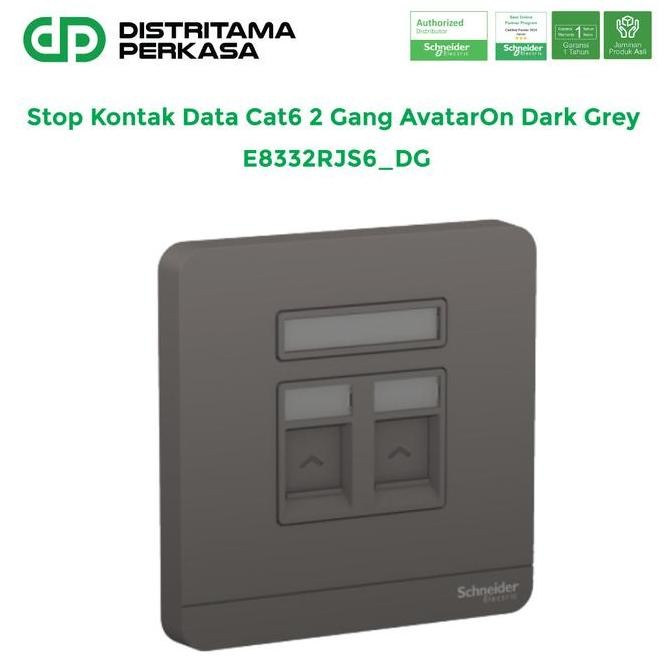 Schneider Stop Kontak Data Cat6  2 Gang Avataron Dark Grey - E8332Rjs6_Dg New Stok