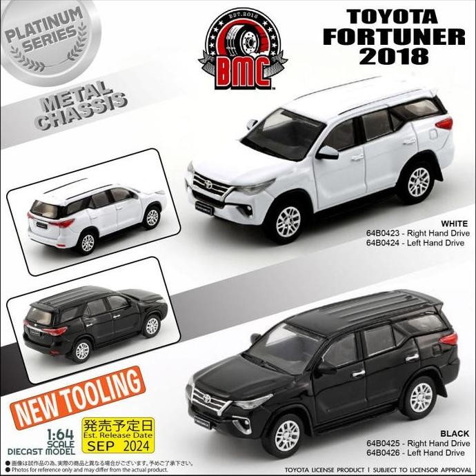 64B0423 64B0425 - BM CREATIONS 1/64 - TOYOTA FORTUNER 2018 BLACK WHITE RHD DIECAST MOBIL MAINAN MINI