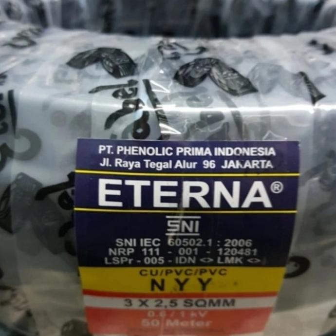 Kabel Eterna Nyy 3X2.5Mm Hitam Kawat 1 Roll 50Meter 50M 50 Meter 3 X 2.5Mm New Stok