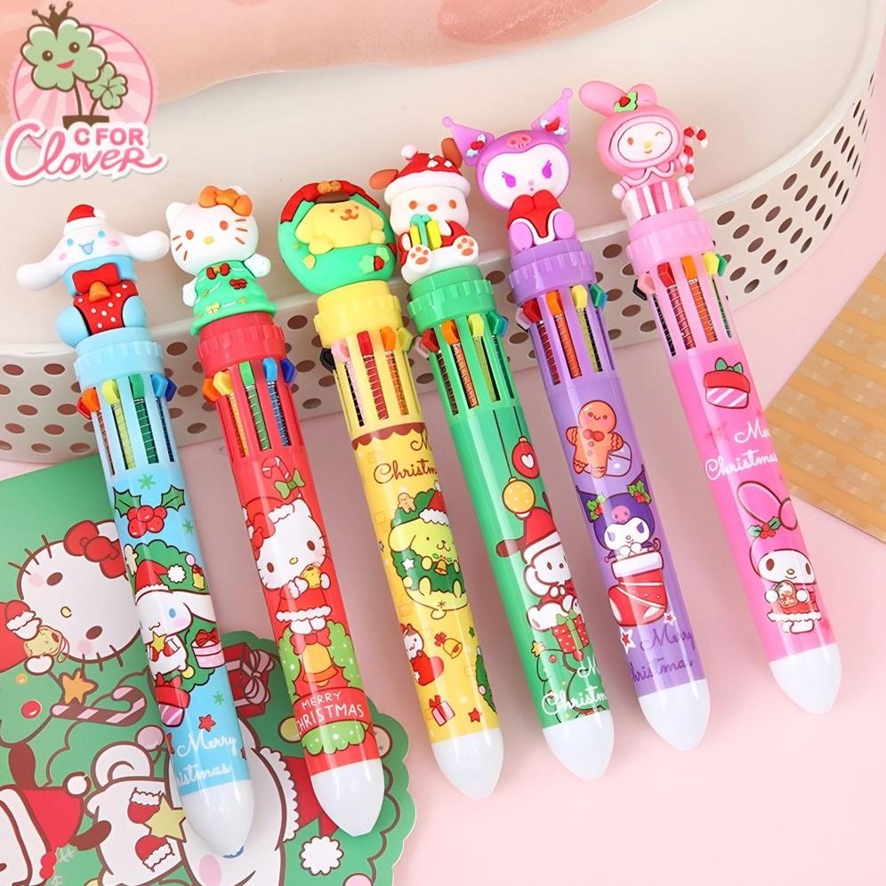 

New Arival PULPEN 10 IN 1 CUTE CHARACTERS CHRISTMAS EDITION bolpen pena pen natal sekolah kado hadiah gift anak Murah