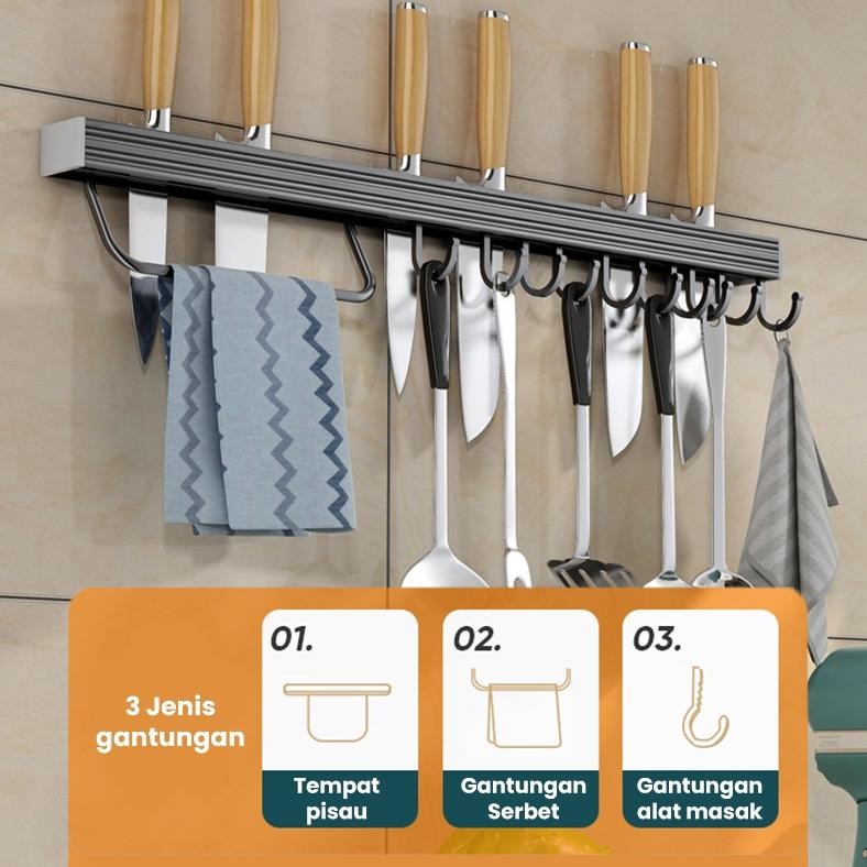 Tempat Pisau Gantung Serbaguna Rak Pisau Alat Dapur Dinding Minimalis HRM120