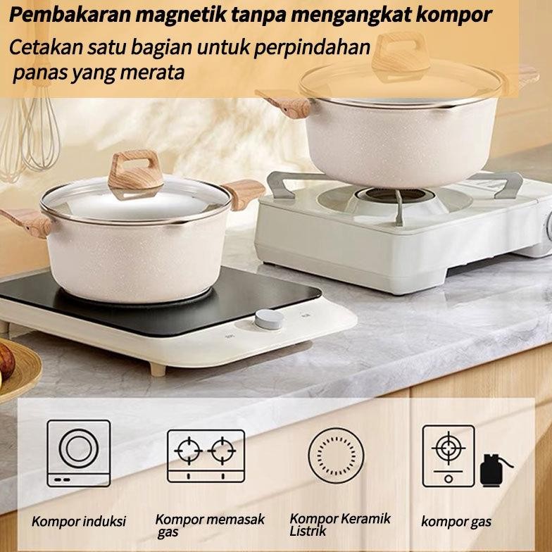 Panci Set 4 IN 1 Anti Lengket Panci Isi 3 Tutup Kaca Panci Set Pot Cookware Set Anti Lengket