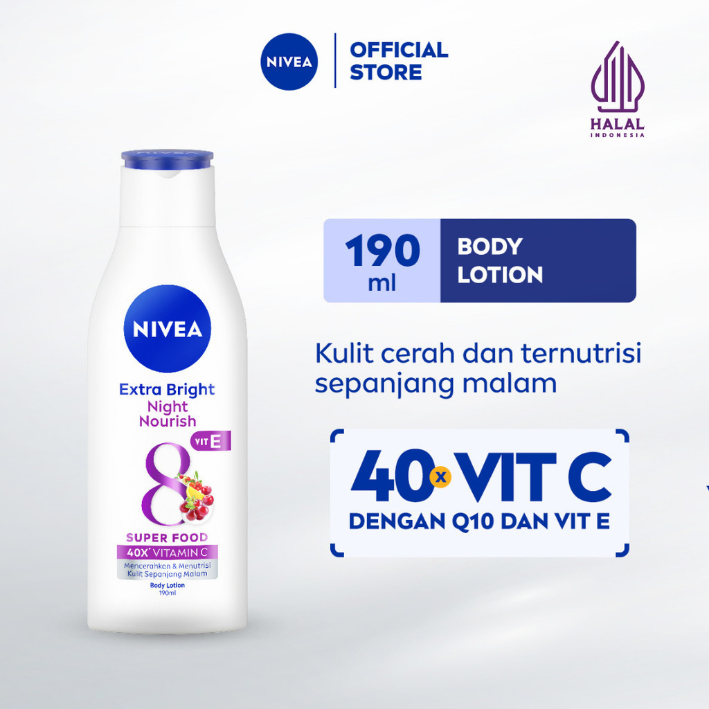 NIVEA Body Lotion Extra Bright Night Nourish Vit E 190ml - Hand body lotion moisturizer mencerahkan 
