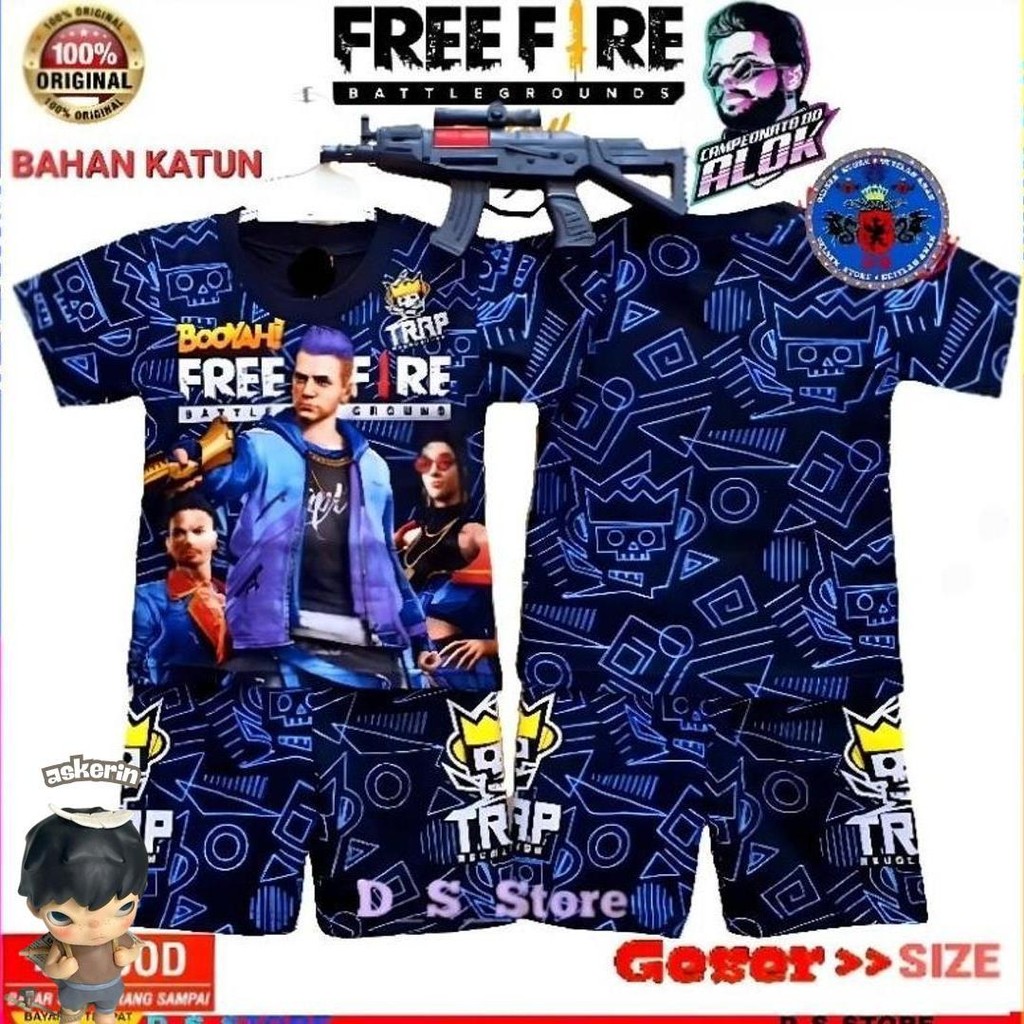 Baju Free Fire Anak Laki Laki Lengan Pendek/Setelan Free Fire Tembakan Cod