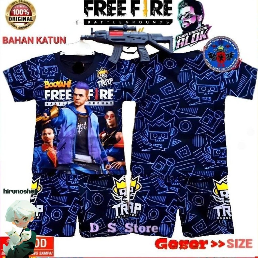 Baju Free Fire Anak Laki Laki Lengan Pendek/Setelan Free Fire Tembakan Diskon