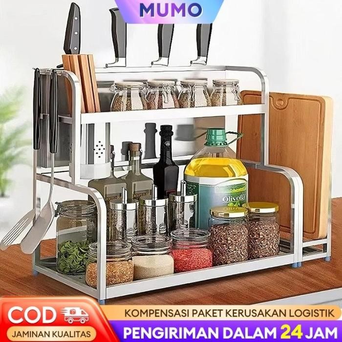 Rak Bumbu Rak Dapur Stainless Steel Rak Meja Makan Serbaguna Rak Bumbu
