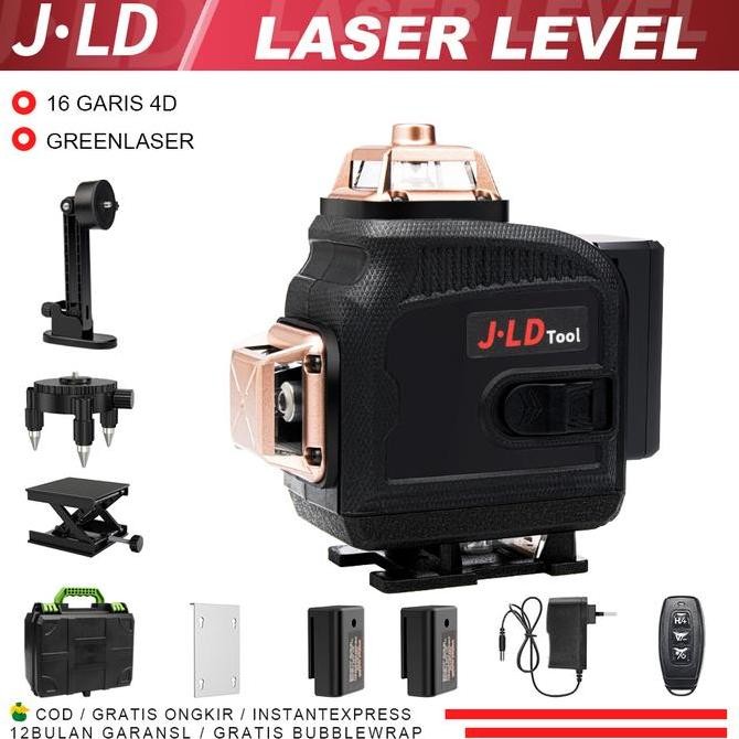 

Sale! J.LD Laser Level 4D Line Laser Level 16-line Green Laser Tripod Horizontal Vertikal 360 Derajat Self Leveling Cross Lazer Level