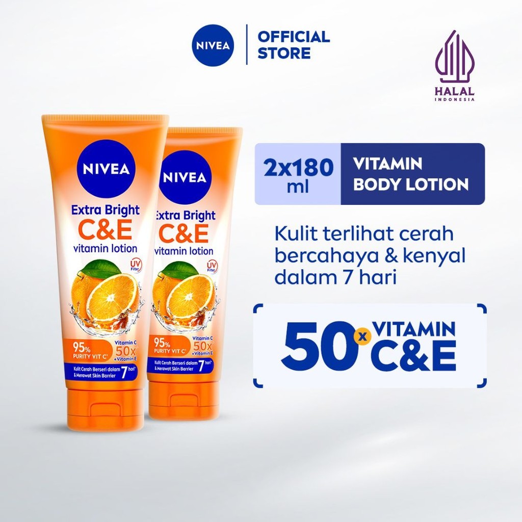 (PAKET HEMAT ISI 2) NIVEA Body Lotion Extra Bright C&E Vitamin Lotion UV Filter 180ml - Hand body se