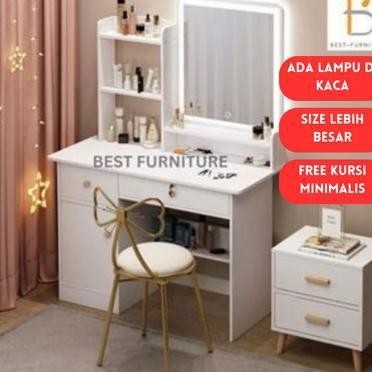 Meja Rias Sliding LED Meja rias Kaca Putih Minimalis