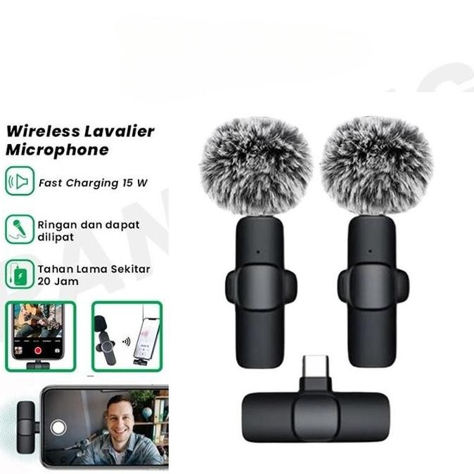 Mic Wireless Mic HP Video Lavalier Microphone Portable Mic Untuk Kamera Vlog Youtuber Audio Video Pe