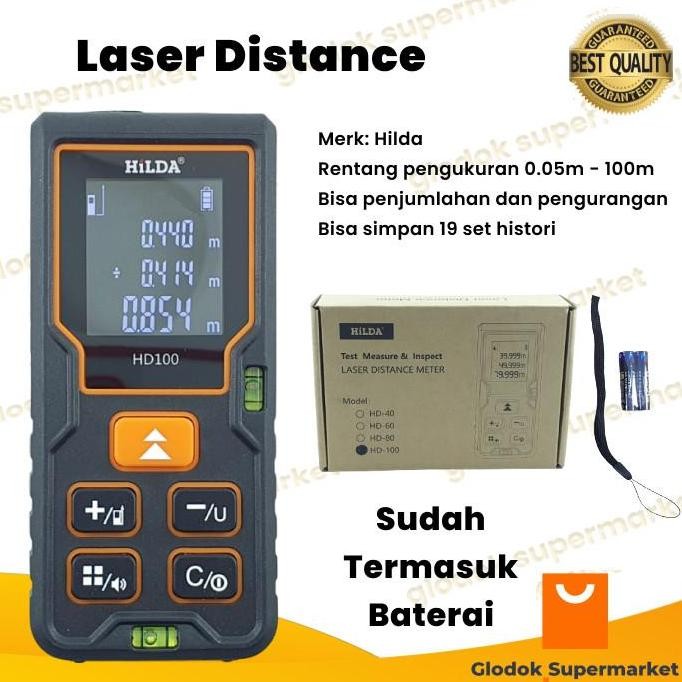 

Sale! Laser Distance Hilda 100 Meter Alat Ukur Jarak Dimensi Meteran 100m Digital HD10p