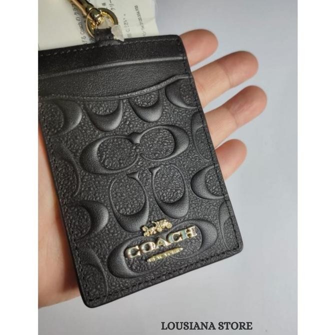 

ready ID LANYARD IN SIGNATURE LEATHER DEBOSSED BLACK GOLD murah