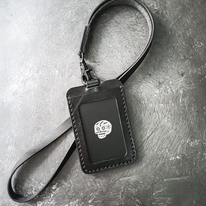 

ready CAFFREY BLACK BUFFALO - Leather Lanyard ID card Holder , double slot murah