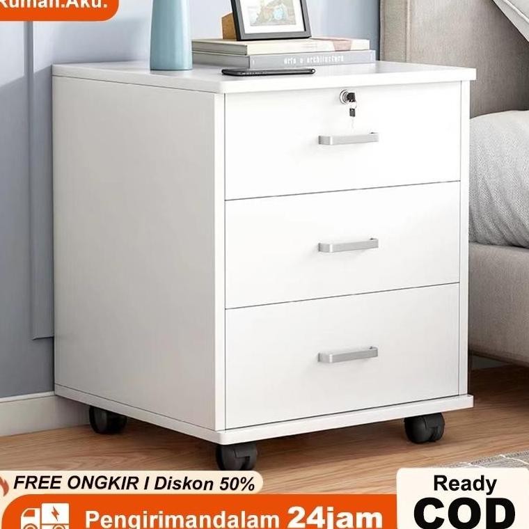 Meja Nakas Bedside Table Dengan kunci Lemari Laci Penyimpanan Meja Nakas kayu Meja Kamar Nakas porta