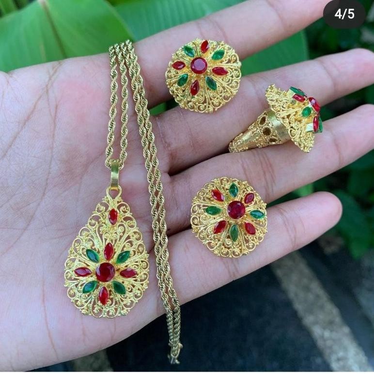 Diskon Set Perhiasan Titanium Kalung Liontin Subeng Sumpel Cincin Murah