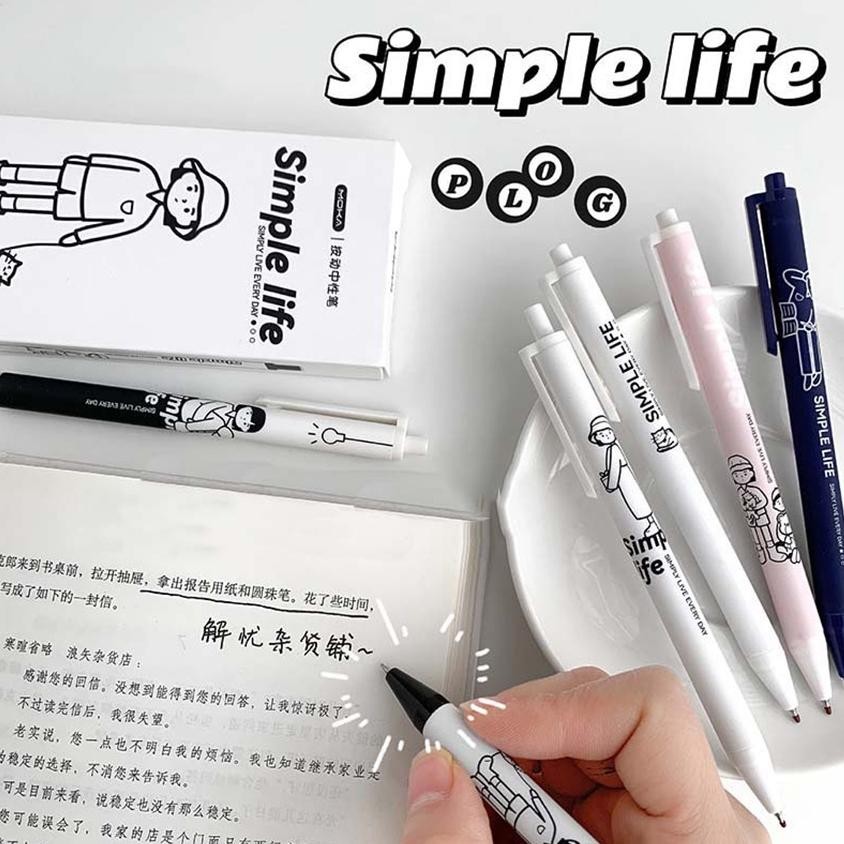 

Premium 6Pcs/Set Simple Life Pen / Pulpen Gel 0.5Mm Warna Hitam Model Tekan Simple Untuk Pelajar / Kantor High Quality