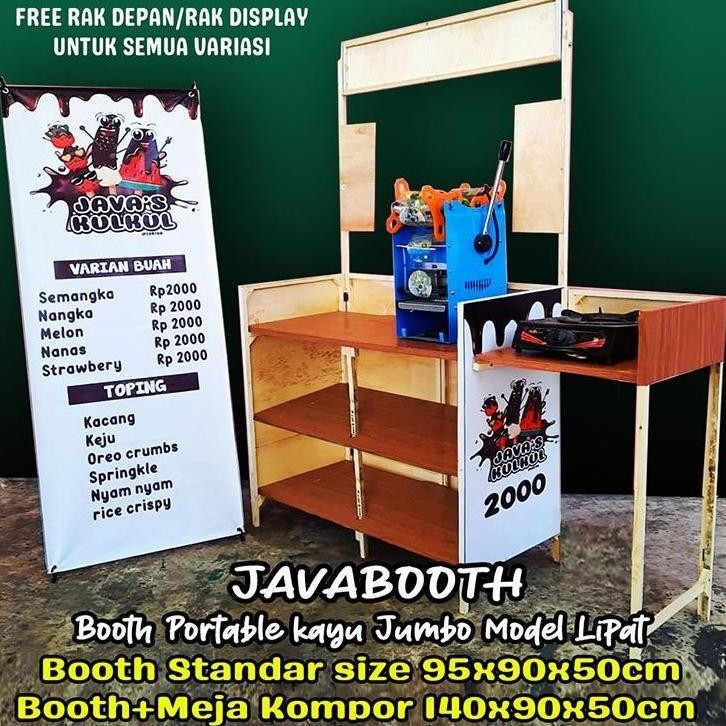Booth Portable Kayu / Gerobak Lipat / Meja Lipat / Bonus Rak Depan