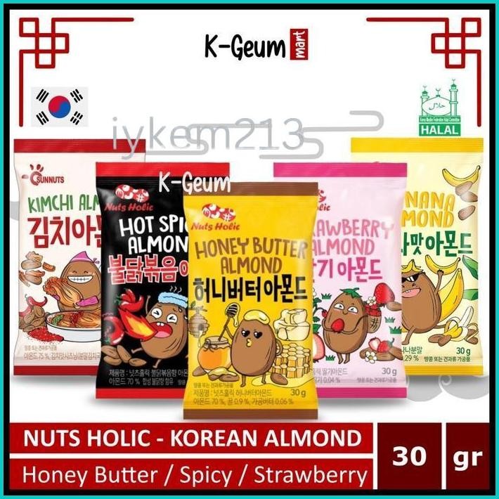 

NUTS HOLIC HONEY BUTTER / STRAWBERRY / HOT SPICY ALMOND | SNACK KOREA KACANG ALMOND HALAL 30GR