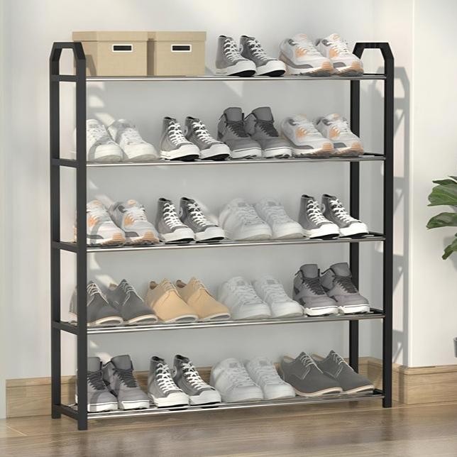 CODCONFIGEAR 5 LAYERS MINIMALIS RAK SEPATU BESI STAINLESS BERTINGKAT RAK SANDAL DAN SEPATU RAK SUSUN