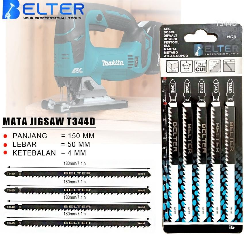 uj-53 gfd-12 5-Pcs Jig Saw Blades Set BOSCH T344D Paket Mata Gergaji Jigsaw Aluminium/Kayu/Besi HCS 