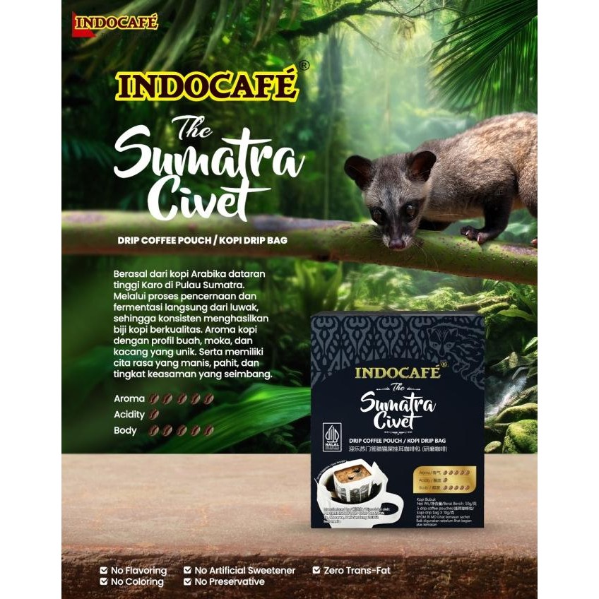 

Promo Indocafe The Sumatra Civet Drip Coffee Pouch