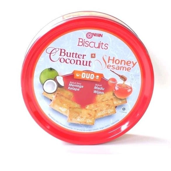 

Sale Nissin Biscuits Duo Butter Coconut & Honey Sesame Kaleng 350 Gram
