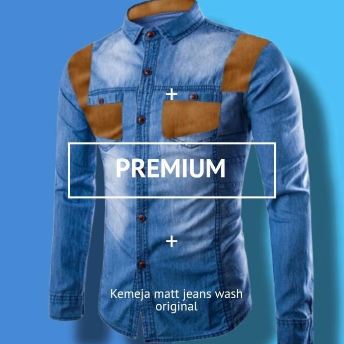 Grosir Kemeja Jins Pria Lengan Panjang Slimfit Jeans Denim Original Terbaru