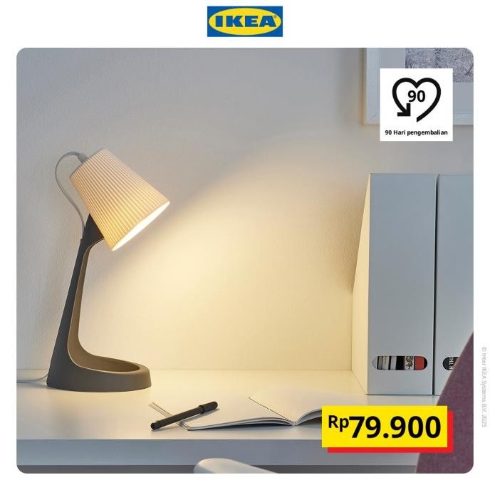 Ikea Svallet Lampu Meja Kerja Warna Abu-Abu/Putih Co