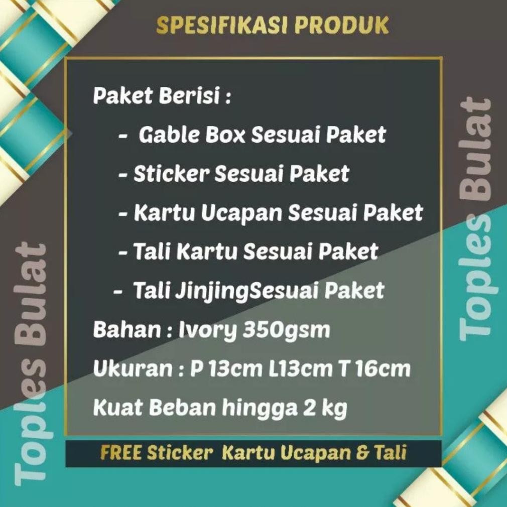

25 Pcs Gable Box Lebaran toples bulat - White Pink Muat 3 toples 250gr/ uk 16x13x13 cm /hampers kue lebaran/ box toples kuker