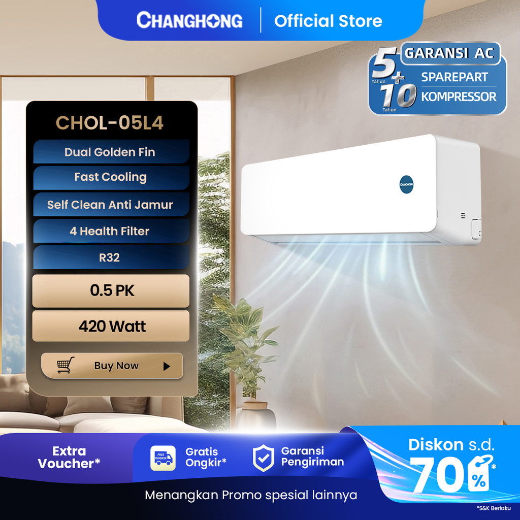 CHANGHONG AC 1/2 PK STANDARD CHOL-05L4 [INDOOR + OUTDOOR UNIT ONLY] [FAST COOLING] [SLEEP MODE] [ECO