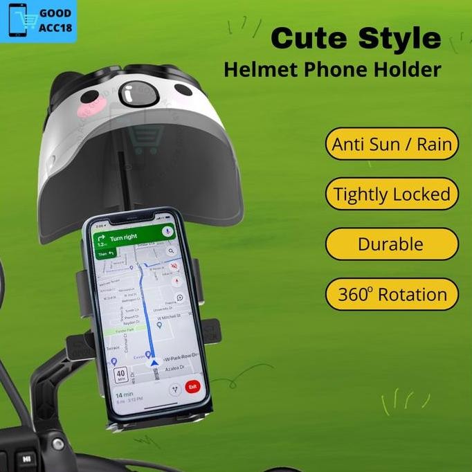 ASLI HOLDER HP MOTOR + TOPI HELM MOTIF LUCU DUDUKAN HANDPHONE SPION MOTOR BESI PHONE HOLDER