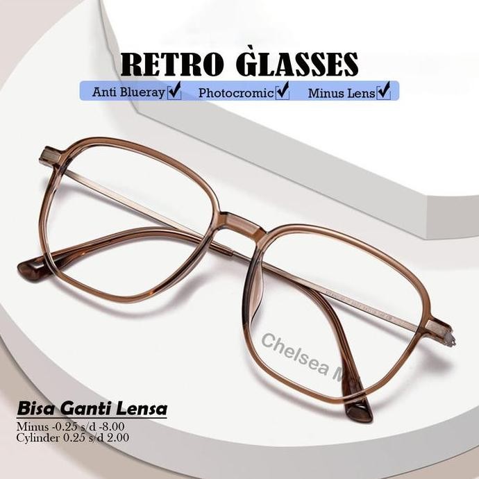 new [beli 1 pcs kacamata minus gratis 1 kacamata] kacamata minus photocromic kotak segi lima pria da