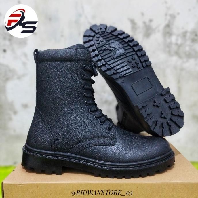 Sepatu Pdl Boots Kulit Jeruk Tali Resleting Jatah Tni Ad Security Satlinmas Hansip Size 39-45