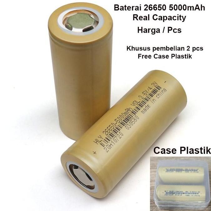 BATERAI 26650 HLY 3,7VOLT 5000MAH AUTHENTIC REAL KAPASITAS