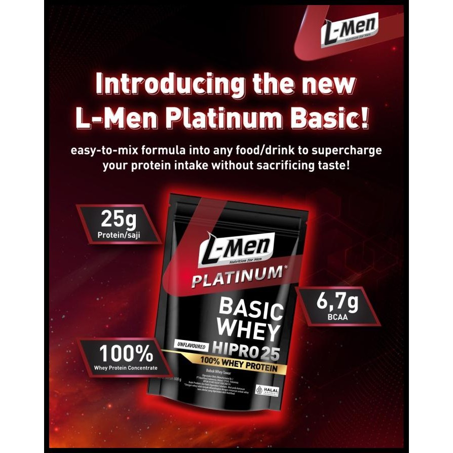 Terlaris L-Men Platinum Basic Whey Protein Unflavoured 800Gr 1,7Lbs - 25G Whey Protein - 21 Serving 