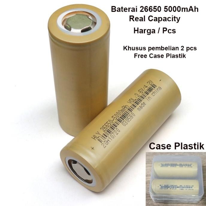 BATERAI 26650 HLY 3,7VOLT 5000MAH AUTHENTIC REAL KAPASITAS