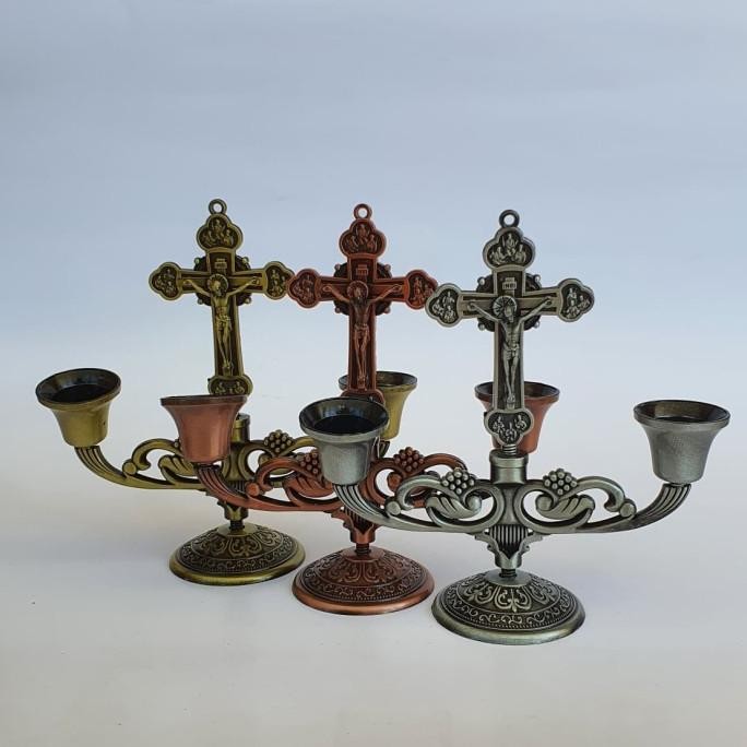 Tempat / Tatakan Lilin Salib 14cm Ukir Anggur liquid