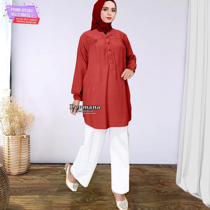 New Baju Atasan Wanita, Blouse & Kemeja Lengan Panjang -Merah Jumbo
