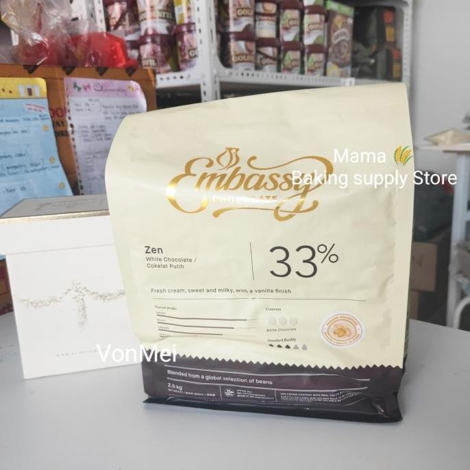 

TULIP Easy Melt Couverture ZEN WHITE Chocolate Button 33% 250 gr Embas liquid