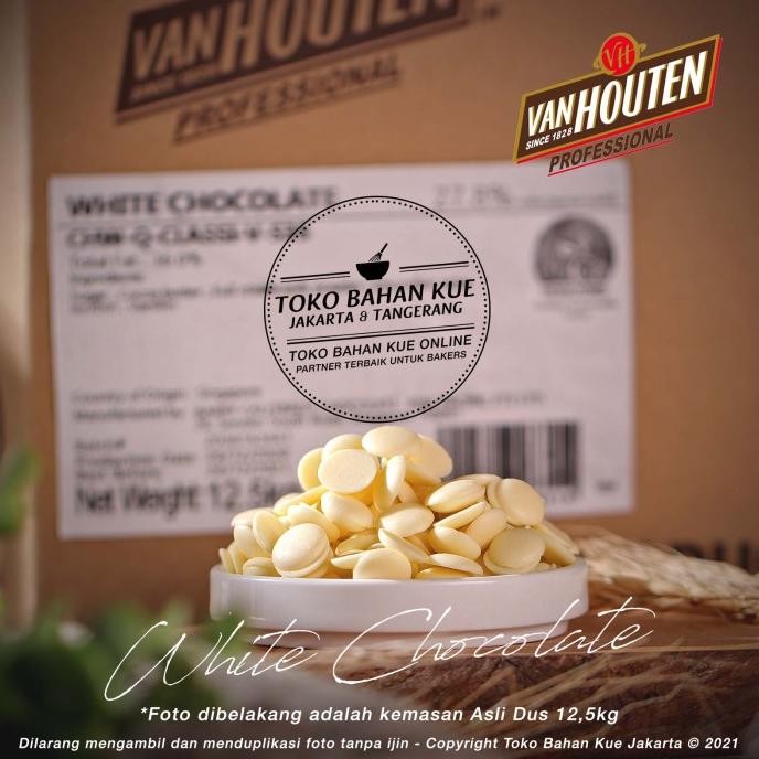 

Van Houten - White Chocolate 27,8% Couverture Coin 1kg Coklat Putih liquid