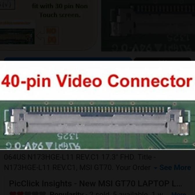 Layar Led Lcd Laptop Msi Ms-1771 N173Hge-L11 17.3 Tebal 40 Pin Tebal New Stok