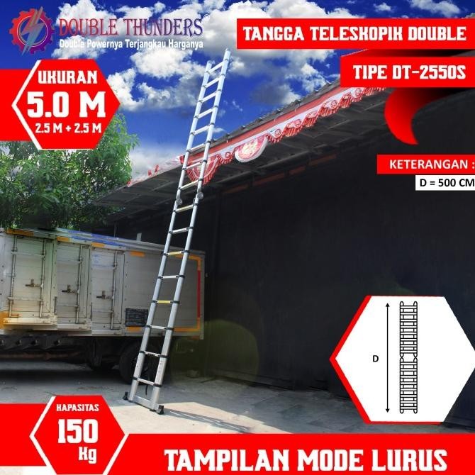 DT Tangga Double Teleskopik 2,5M + 2,5M 5 Meter tangga  teleskopik  5  meter