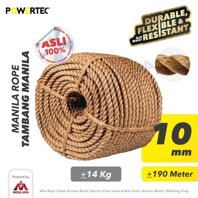 

POWERTEC Tali Tambang Manila Rope 10mm x 190m x 14kg Tampar Dadung