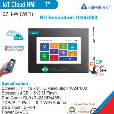 B7H-W Haiwell, Iot Cloud Hmi 7 Inch + Wifi Hd Resolution 1024X600 Hd New Stok