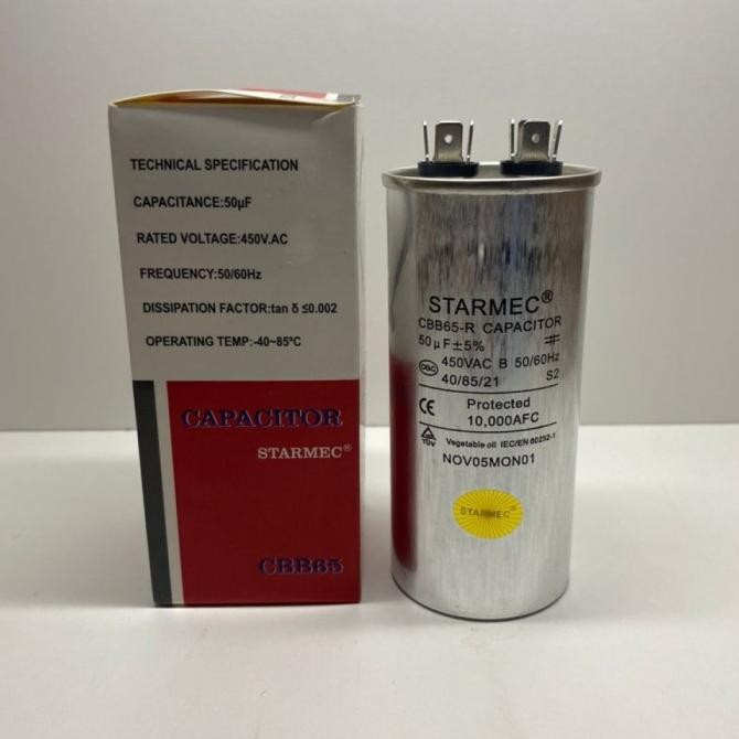 Promo Kapasitor AC 50uf Capacitor AC 50 uf 450Vac Starmec COD